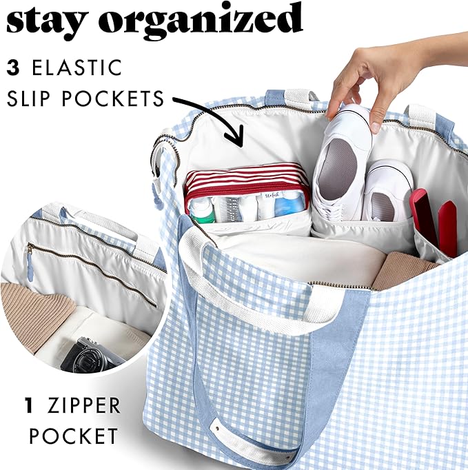 Fit & Fresh XL Beach Tote Bag for Women – XL Travel Tote with Zipper & Pockets, Oversized Canvas Pool Bag, Weekender Carry-On - Image 4