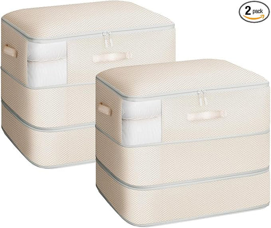 Homsorout 2 Pack Compression Storage Bags - 110L Large Capacity Comforter Storage Bag, 3-Layer Washable Ultra Space Saving Self Compression Organizer Space Bags for Blankets, Sweaters, Sheets, Beige by Homsorout