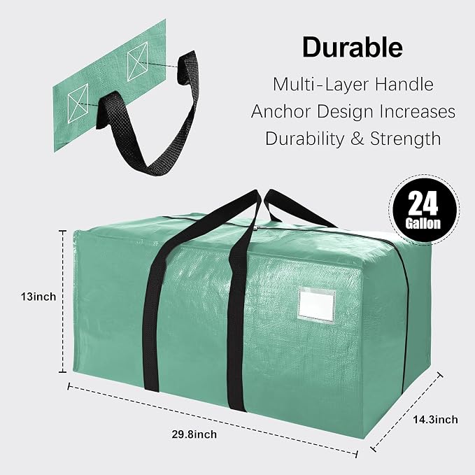 VELVETSURE 12 Pack Heavy Duty Large Moving Bags W/Backpack Straps - Strong Handles & Zippers, Storage Totes For Space Saving, Fold Flat, Alternative to Moving Box and Storage Bin, Teal - Image 2