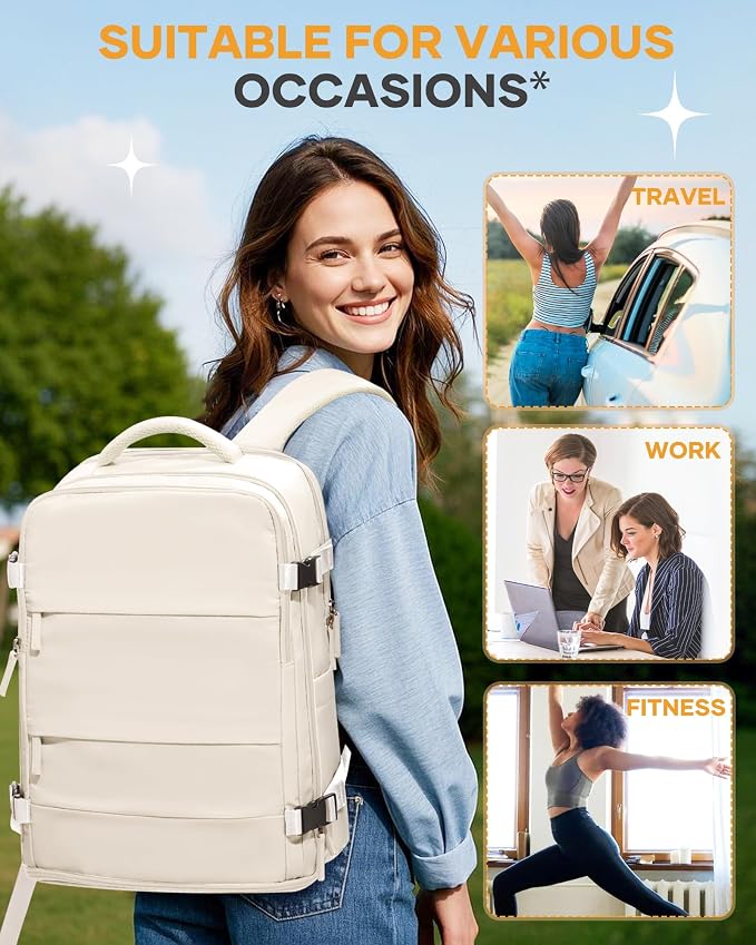 coofay Beige Travel Backpack For Women Men Airline Approved Personal Item Carry On Flight Approved Waterproof Backpack For Traveling On Airplane Weekender Travel Bag - Image 8