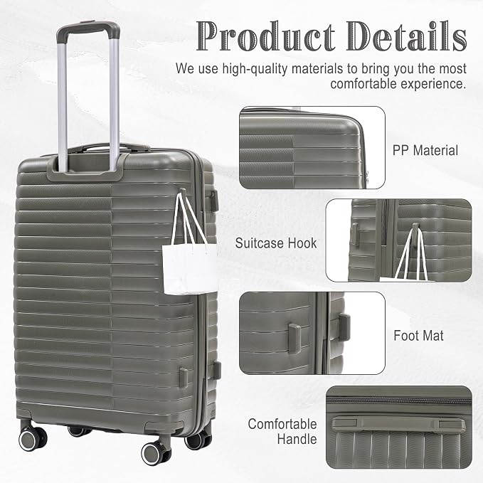 Hardshell Luggage Sets, Lightweight Stripes Suitcases with Spinner Wheels, Green-PP - Image 2