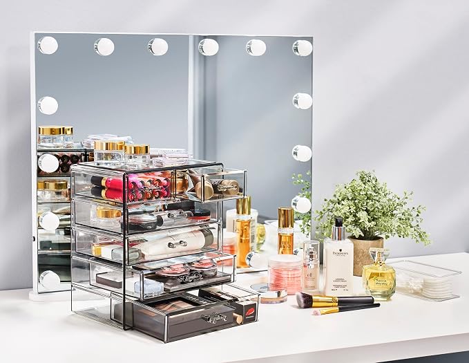 Sorbus Acrylic Makeup Organizer Set, 6-Drawer Vanity & Countertop Cosmetic Storage with Small & Wide Drawers, Black Jewel Makeup Storage for Brushes, Lipsticks, Jewelry, Holiday Gift for Women & Teens - Image 2