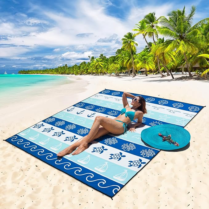 HIHOHO Beach Blanket Waterproof Sandproof Extra Large Beach Mat 79" X 83"/120"x108"for 1-8 Adults Quick Drying Durable Outdoor Picnic Mat for Beach Travel Camping Hiking - Image 5