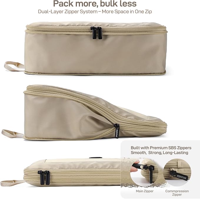 EPICKA TripCozy Compression Packing Cubes - 4 Set Durable Travel Organizer Bags with Mesh Top, Expandable Travel Accessories for Carry on, Luggage, Suitcase, Backpack (Khaki) - Image 2