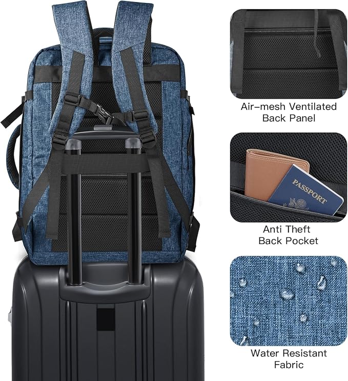 55L Extra Large Travel Backpack for Men & Women, 60L Expandable Big Capacity For Airplanes, Travel Gifts for Men Women, Carry On Backpack Fits 18.4 Inch Laptop, Luggage Suitcase Daypack Bag, Blue - Image 5