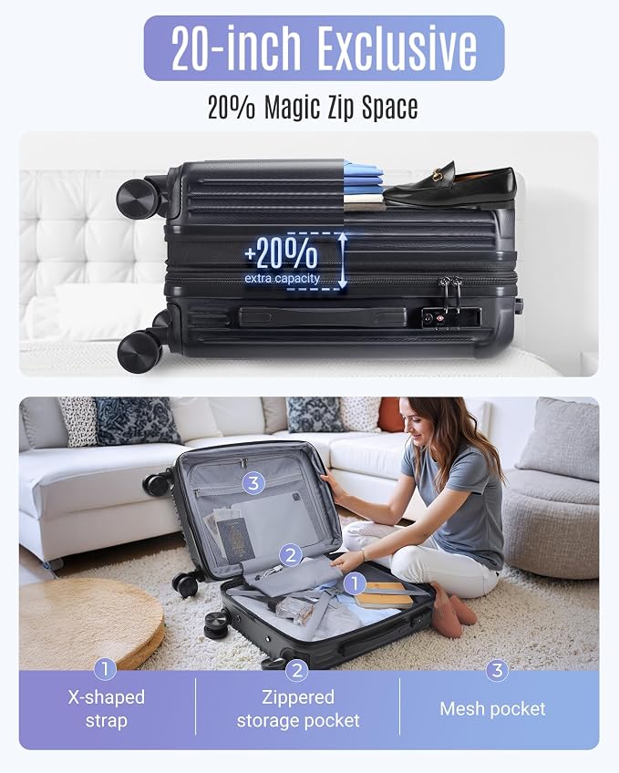 LIGHT FLIGHT 3 Piece Luggage Sets With Spinner Wheels Hardshell TSA Lock | Durability, Spinner Wheels, Hardside Lightweight, TSA Lock, Durable, PC+ABS, Mobility, - Image 7