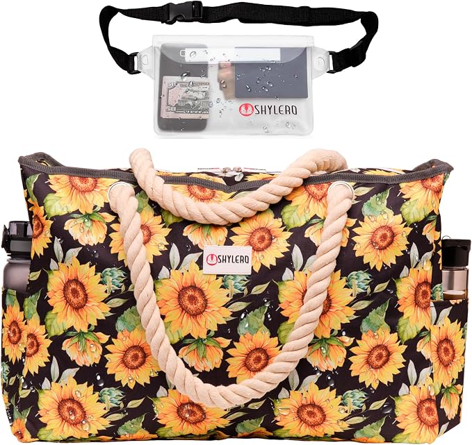 Beach Bag and Pool Bag Has Cooler Pocket, 7 Pockets Total, Zip Top. Family Size Waterproof Beach Tote - Image 9