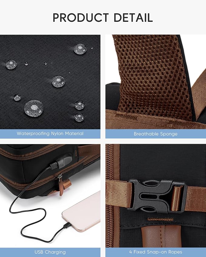 17x13x9 Personal Item Bag Travel Backpack for Men Women | 43x33x22cm Travel Bag Expandable with USB Charging Port 180°Full Open Access Laptop Backpack ,Beige - Image 5