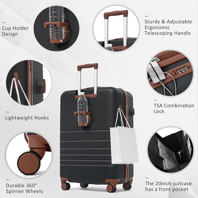20 Inch Checked Suitcase with TSA Lock Travel Duffel Bag Wet-Dry Toiletry Bag, Black Front-Opening - Image 2