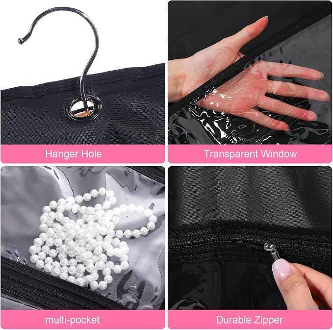6 Pcs 24'' x 50'' Clear PVC Garment Bag Dance Costume Competition Bag with Rack Zippers Pockets Hanging Garment Covers Costume Organizer Costume Carrier for Adults Kids(Black) - Image 3