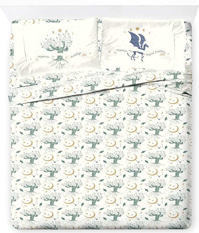 Jay Franco Kids Sheet Set with Fitted, Flat Sheets & Pillow Cover - Ultra-Soft Bedding with Pillowcase for Room Decor, White - Harry Potter, 4 Piece Queen by JayFranco