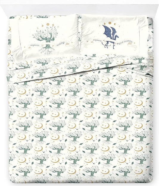 Jay Franco Kids Sheet Set with Fitted, Flat Sheets & Pillow Cover - Ultra-Soft Bedding with Pillowcase for Room Decor, White - Harry Potter, 4 Piece Queen by JayFranco