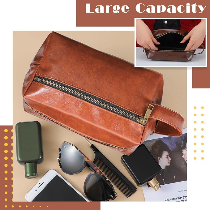 Hillban 6 Pcs Groomsmen Gift Men Travel Toiletry Bag, Bestmen Gifts Set, Leather Toiletry Bag with Side Handle Water Resistant Bathroom Supplies for Wedding Party Favor(Brown, Black, Coffee) - Image 5