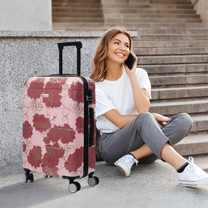 Merax 5 Piece Luggage Set with Spinner Wheels, Light Suitcase 8/14/20/24/28 | Durable Carry on Luggage with Handbag and Cosmetic Case Suitable all Ages,Purple Pink Flower - Image 7