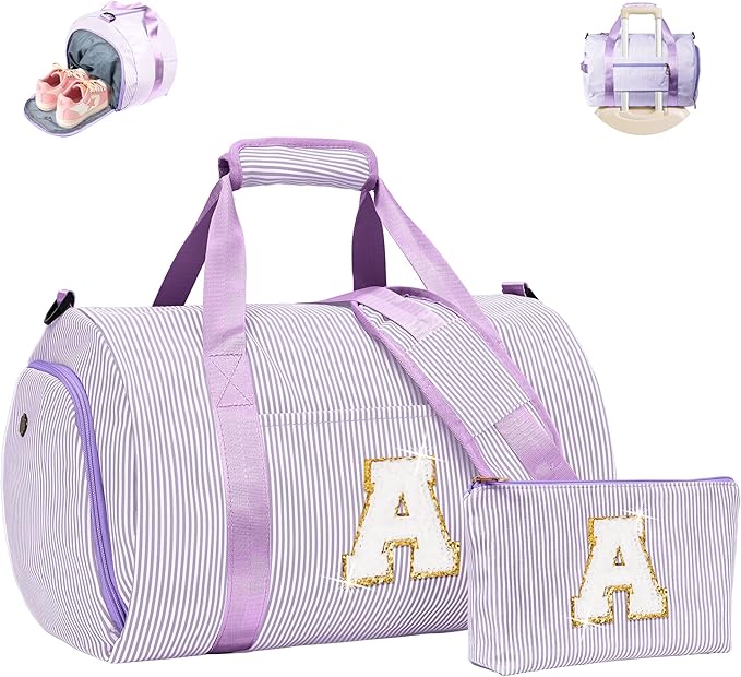 Birthday Gifts for 9 Years Old Girl, Girls Travel Duffle Bag, Gift for Teenager, Dance Bag for Girls, Kids Overnight Bags with Shoe Compartment, Initial Gym Bags for Sleepovers (Letter A) by Vogewood