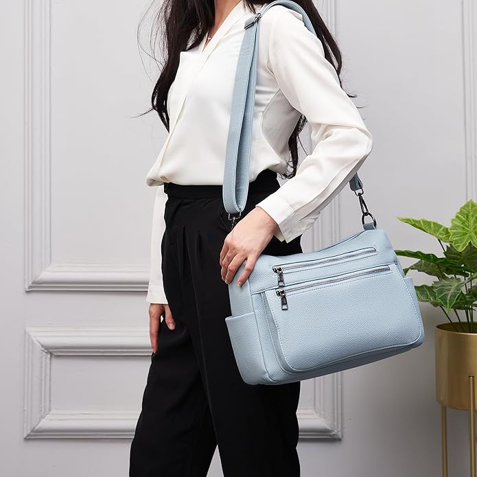 YZAOLL Large Crossbody Shoulder Bag for Women Vegan Leather Tote with Adjustable Wide Strap Work Purse with 10 Pockets