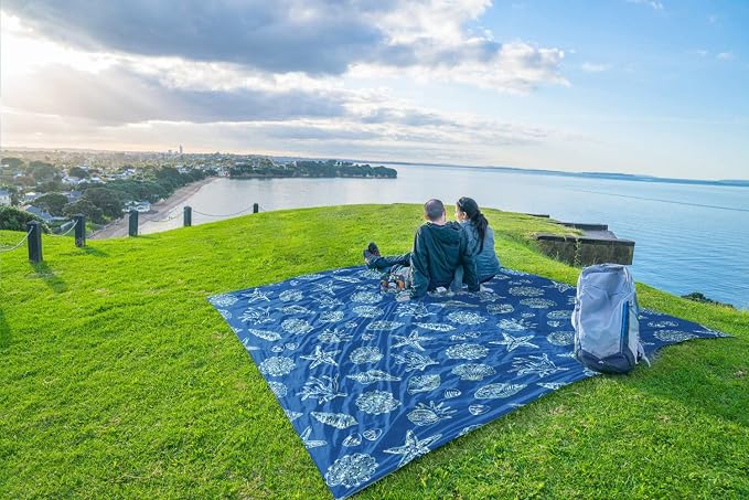 WEKAPO Beach Blanket Waterproof Sandproof Oversized, Extra Large Beach Mat Sand Free, Lightweight & Compact Sand Free Mat with 5 Stakes & 4 Corner Pockets - Image 8