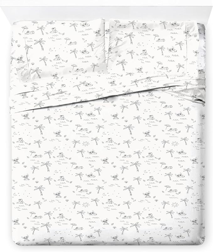 Jay Franco Kids Sheet Set with Fitted, Flat Sheets & Pillow Cover - Ultra-Soft Bedding with Pillowcase for Room Decor, White - Lilo and Stitch, 4 Piece Queen by JayFranco