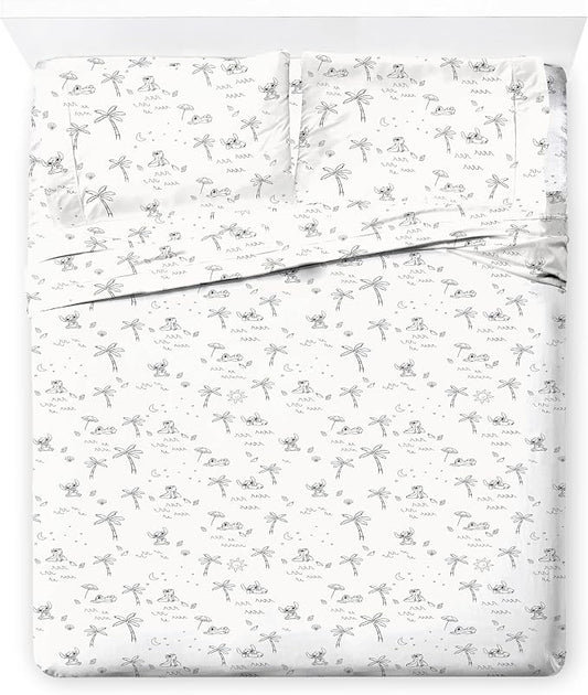 Jay Franco Kids Sheet Set with Fitted, Flat Sheets & Pillow Cover - Ultra-Soft Bedding with Pillowcase for Room Decor, White - Lilo and Stitch, 4 Piece Queen by JayFranco