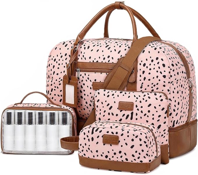 Wogarl 4PCS Weekender Bags for Women Large Overnight Weekend Travel Duffel Carry on Shoulder with Shoe Compartment Canvas Toiletry Bag for Travel Business Gym by Wogarl