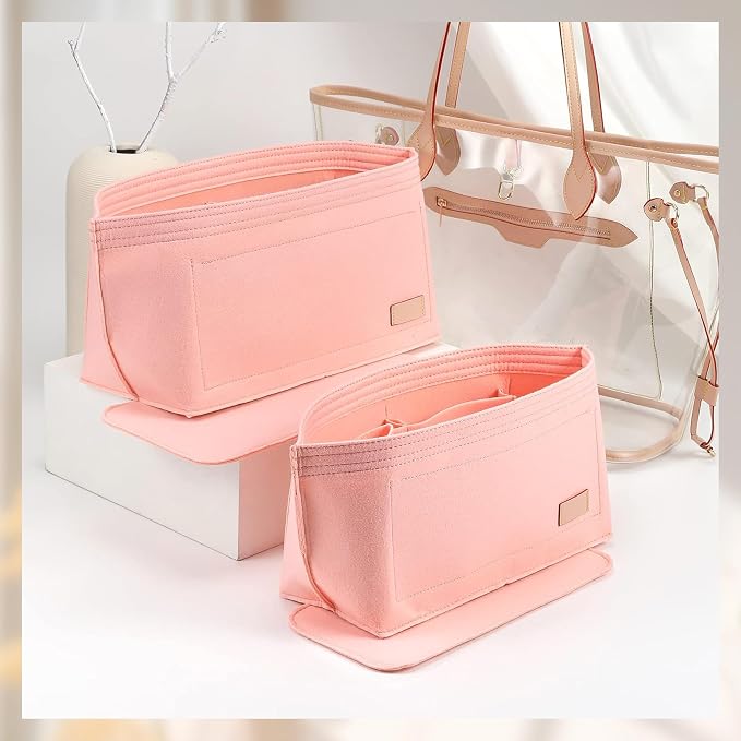 Purse Organizer Insert with Base Shaper Compatible with Neverfull PM and More, Bag Organizer for Luxury Tote Handbags, Pink, M - Image 6