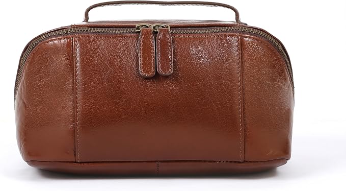 KomalC Luxury Leather Men’s Toiletry Travel Bag – Handmade Shaving Kit with Waterproof Interior, Spacious Storage & Carry Handle – leather travel Kit Bag for Men & Women (Wine) - Image 2
