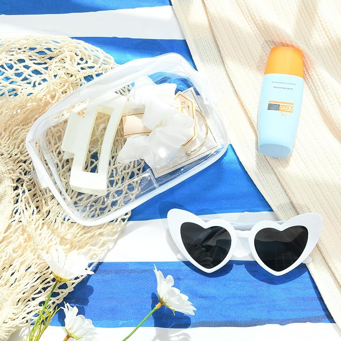 DEEKA 5 Pcs Bridesmaid Proposal Bag Set Gift Clear Makeup Toiletry Bag Bachelorette Party Favors Sunglasses Hair Claw Clips Scrunchies Knot Bracelets Bridal Wedding Party Gifts (White) - Image 5