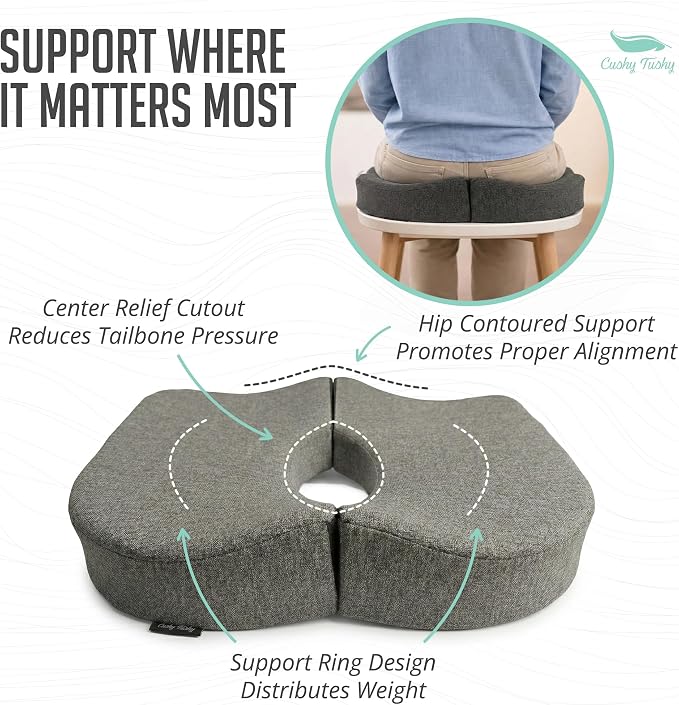 Cushy Tushy Tailbone Pain Relief Cushion - Premium Foldable Travel Tailbone Seat Cushion - for Relief of Lower Back, Sciatic, Butt and Tailbone Pain - Perfect for Home, Office & Driving - Image 6