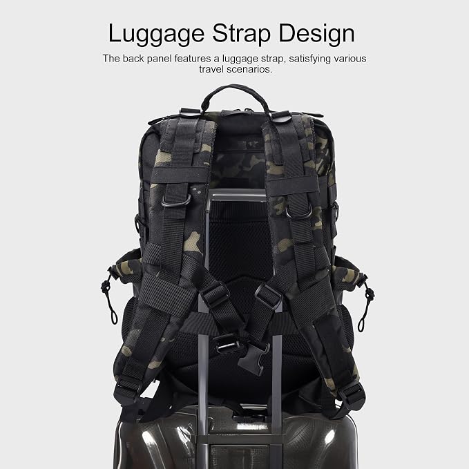LHI Military Tactical Backpack for Men and Women 45L Army 3 Days Assault Pack Bag Large Rucksack with Shoe Compartment - Black CP - Image 5