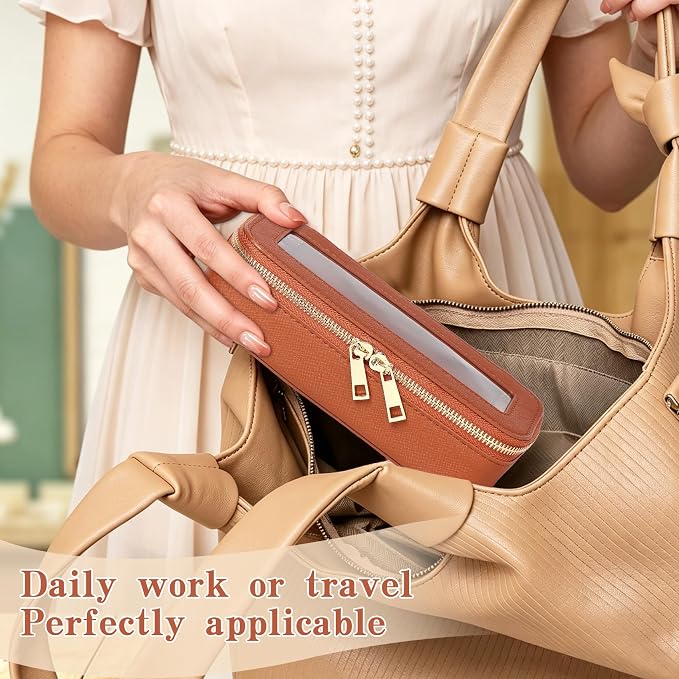 Clear Travel Makeup Bag, Brown, L+Slim | With Brush Bag, Transparent, Waterproof, With Zipper - Image 5