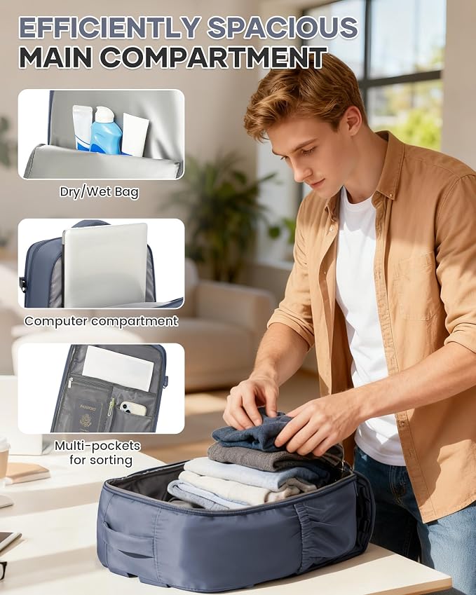 WONHOX Travel Backpack Women, Carry On Backpack for Men, Hiking Laptop Backpack Waterproof Outdoor Sports Rucksack Casual Daypack, Grey Blue - Image 6