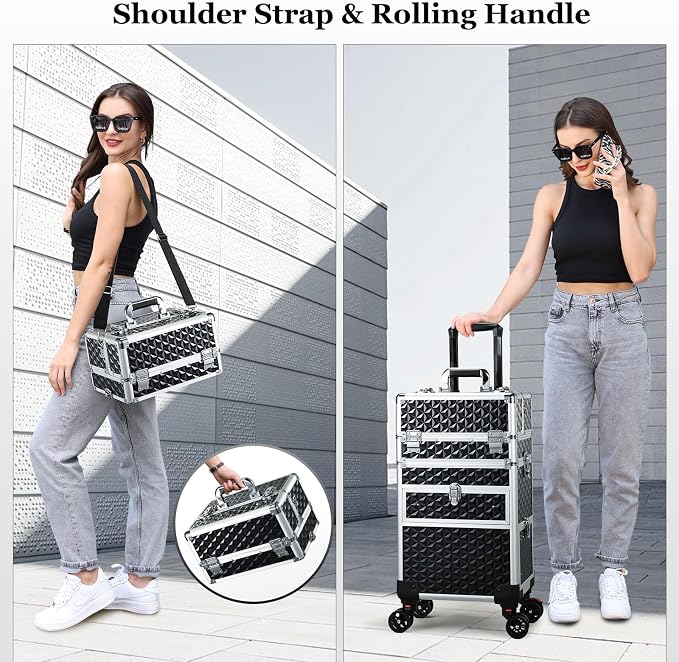 Joligrace Rolling Makeup Case with Drawers - Tattoo Storage Organizer Travel Cart for Nail Tech, Cosmetology, Barber Tools - Portable Suitcase on Wheels - Image 4