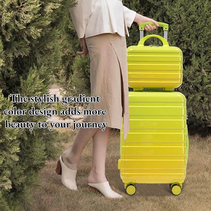 Gradient Green-Yellow Luggage Set 14" & 20" - 2 Piece PC Spinner Wheel Suitcases with Combination Lock, Lightweight Carry On for Business & Vacation - Image 6