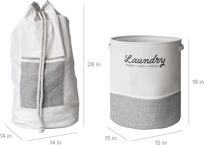 RGI Home 2-Piece Laundry Bag and Basket Set with Easy-Carry Handles, Heavy Duty Canvas and EVA, Durable and Stylish for Laundry Storage, Cream with Light Gray and White Accents - Image 5