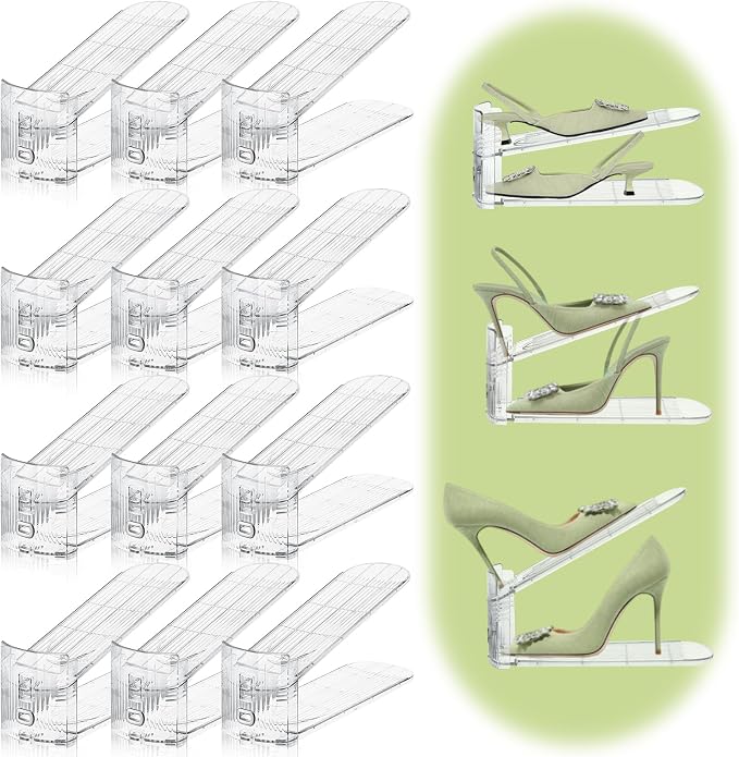 12 Pack Shoe Slots Organizer for Closet, Adjustable Shoe Stackers for a Pair of Shoes Shoe Rack Storage Shoe Space Saver 50% Shoe Shelf Display Holder for Closet by Movdeet