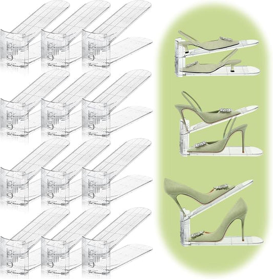 12 Pack Shoe Slots Organizer for Closet, Adjustable Shoe Stackers for a Pair of Shoes Shoe Rack Storage Shoe Space Saver 50% Shoe Shelf Display Holder for Closet by Movdeet