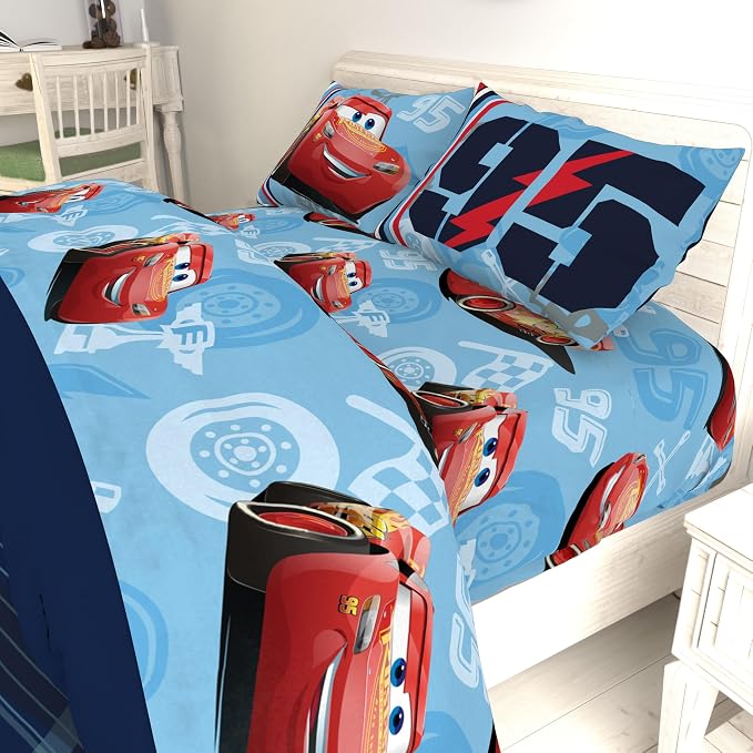 Jay Franco Kids Sheet Set with Fitted, Flat Sheets & Pillow Cover - Ultra-Soft Bedding with Pillowcase for Room Decor, Blue - Cars, 3 Piece Twin - Image 6