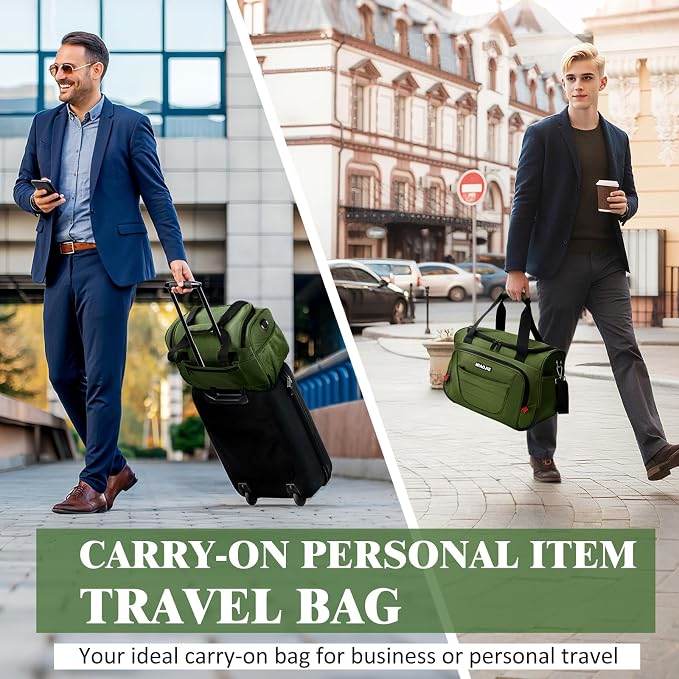 Underseat Carry On luggage Bag Airplanes Personal Item Bags, Gym Bag for Men Weekender Overnight Travel Tote Bag Shoulder Small Softside Carry on Luggage Travel Duffel Bags For Men,16 IN Green - Image 4