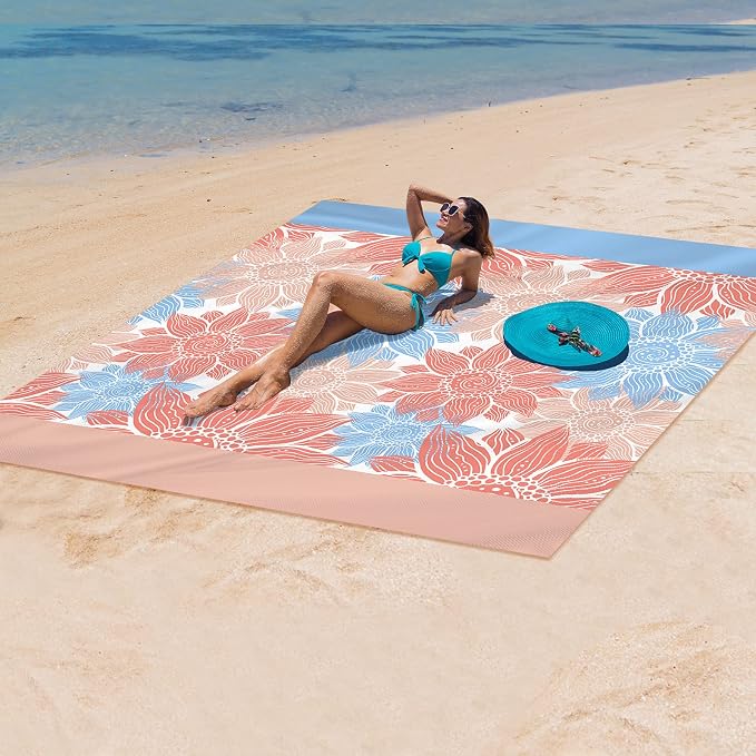 WIWIGO Beach Blanket Sandproof Extra Large Beach Mat Adults Waterproof Quick Drying Sand Free Mat Made By Premium Polyester with 4 Stakes & 4 Corner Pockets for Outdoor Travel Camping Hiking - Image 5
