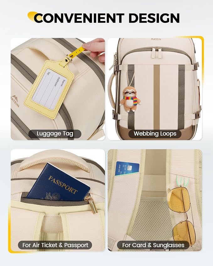 MATEIN HER 18x14x8 Personal Item Backpack with Luggage Tag & Rain Cover | Waterproof, Women Travel Backpack for Frontier Airline, Lightweight, TSA Approved Underseat Bag, Fit 17.3" Laptops, 2 Pcs Set - Image 7