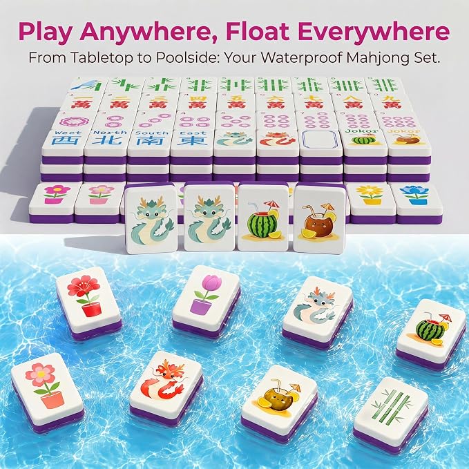 Floating Mahjong Tile Set for Pool,160 American Mahjong Tiles Waterproof EVA Foam with Dice Storage Bag for Pool Party Beach Vacation Summer Outdoor Game Set (White) - Image 6