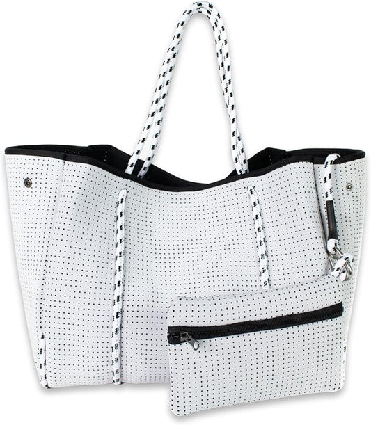 POPUPS Large Neoprene Tote Bag for Women - Everyday Designer Handbag for Travel Work and Beach with Pockets and Zipper Pouch by POPUPSBrand