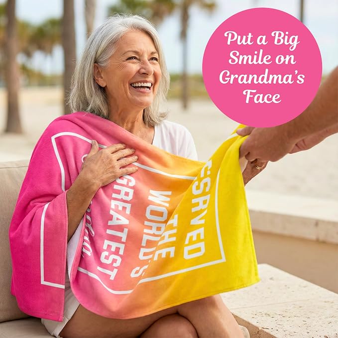 Ethisa Grandma Beach Towel – Best Grandma Ever Gift, 60”x30” Beach & Pool Towel for Summer, Vacation, Travel, Birthday, Mother’s Day or New Grandma Present from Granddaughter or Grandson - Image 4