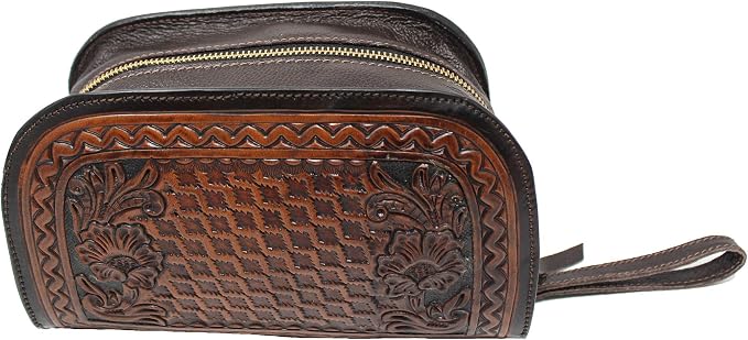 Men's Travel Toiletry Organizer Shaving Kit Tooled Leather Bag 18AA28BR by Challenger