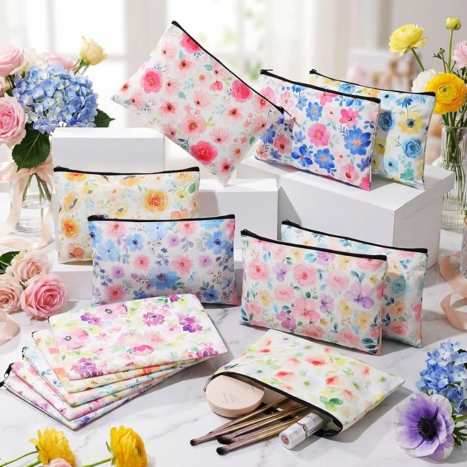 Hillban 36 Pcs Colorful Floral Cosmetic Bags for Women Inspirational Cute Canvas Makeup Bags Bulk Motivational Travel Cosmetic Pouch Beautiful Gifts for Teacher, 12 Styles - Image 5