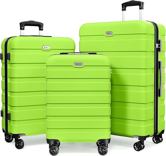AnyZip Luggage Sets 3 Piece Hardshell Suitcase Set PC ABS Lightweight Travel Suitcases with 4 Double Spinner Wheels TSA Lock 20 24 28 Inch Apple Green by YourBestTravelChoice