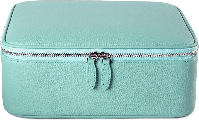 Luxury Genuine Cowhide Leather Cosmetic Organizer Bag – Large Capacity Makeup & Toiletry Travel Case with Compartment, Brush Holder for Women and Men by Hyfant