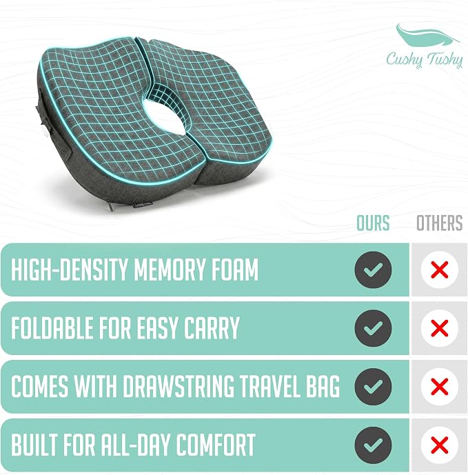 Cushy Tushy Tailbone Pain Relief Cushion - Premium Foldable Travel Tailbone Seat Cushion - for Relief of Lower Back, Sciatic, Butt and Tailbone Pain - Perfect for Home, Office & Driving - Image 8