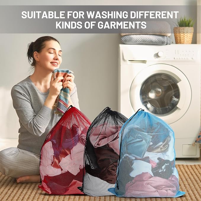 Berlune 24 Pcs 32x24 in Large Laundry Bag Colorful Extra Large Mesh Laundry Bag Bulk with Drawstring Heavy Duty Mesh Machine Washable Drawstring Pouch - Image 3