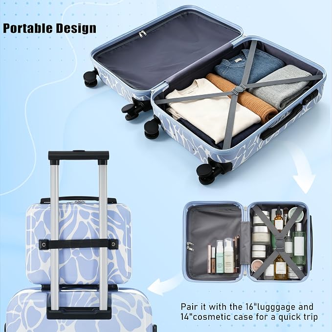 Hardside Luggage Sets, Lightweight Suitcase with Spinner Wheels, Blue Patterns - Image 3